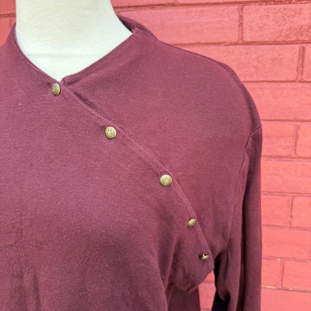 Lauren Ralph Lauren Womens 2X Burgundy Cotton Asymmetrical Button Top Old Money